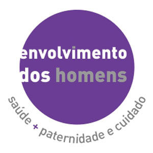 Purple logo with the text "Envolvimento dos homens: saúde + paternidade e cuidado"